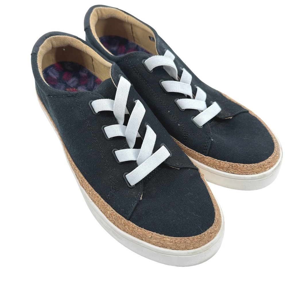 Revitalign Womens Black Canvas Platform Sneakers Cork Trim Casual‎ Shoes 9